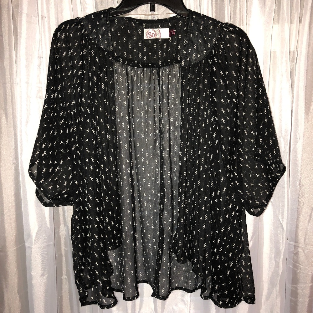 Black & Cream Patterned Kimono Cover-Up • L